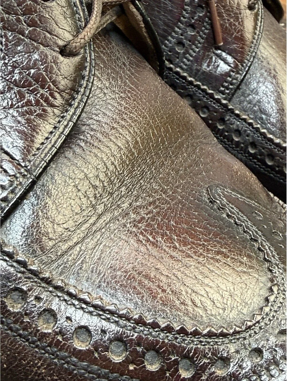 Vintage Mens Brown Pebbled Leather Longwing Brogue Wingtip Shoes Size 8 C